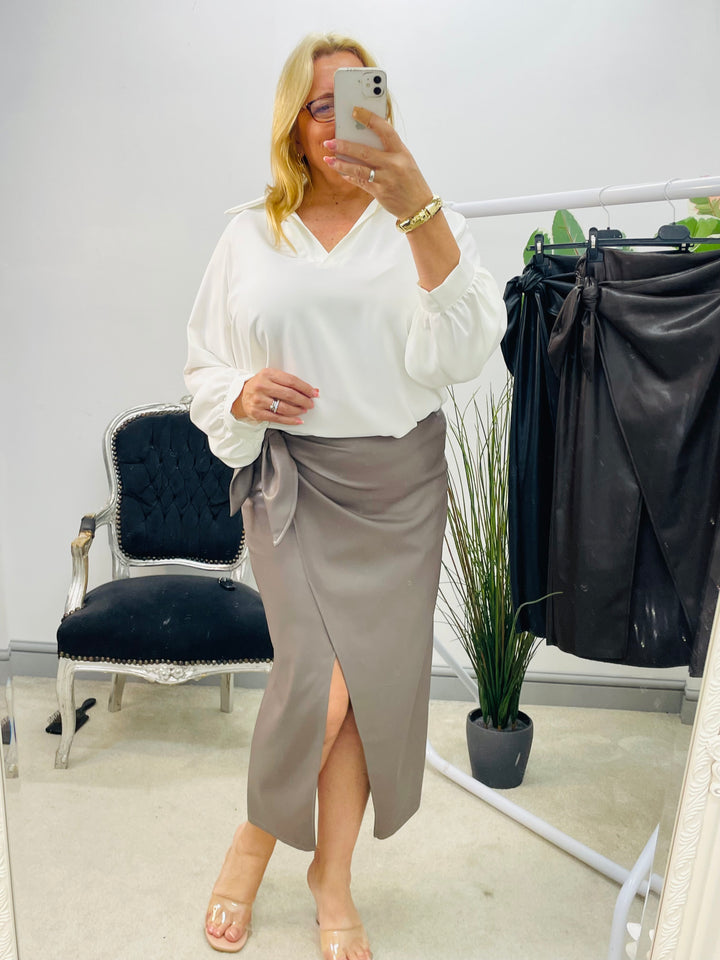 LADIES FAUX LEATHER PLEATHER VEGAN SKIRT - BLACK, BROWN & TAUPE