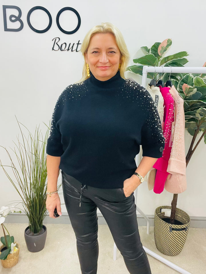 LADIES DIAMANTE SPARKLY JUMPER - FUSCHIA, PINK, BEIGE & BLACK