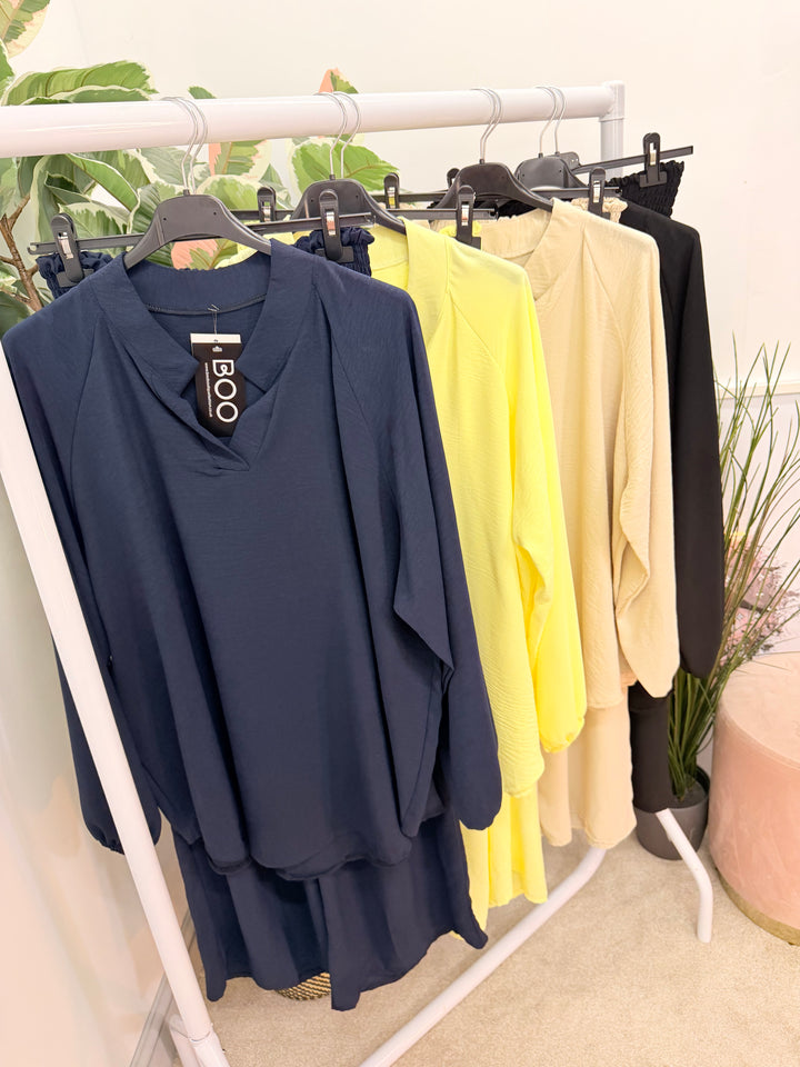 Ladies Fashion Wide Leg Trouser Co Ord Set - lemon, black, navy & beige