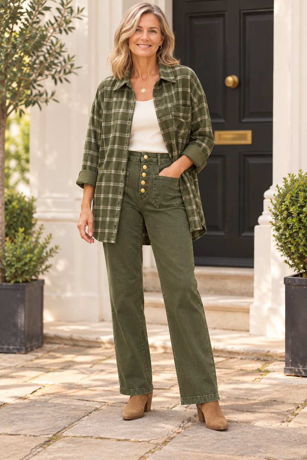 The MADDIE dark khaki wide leg jeans