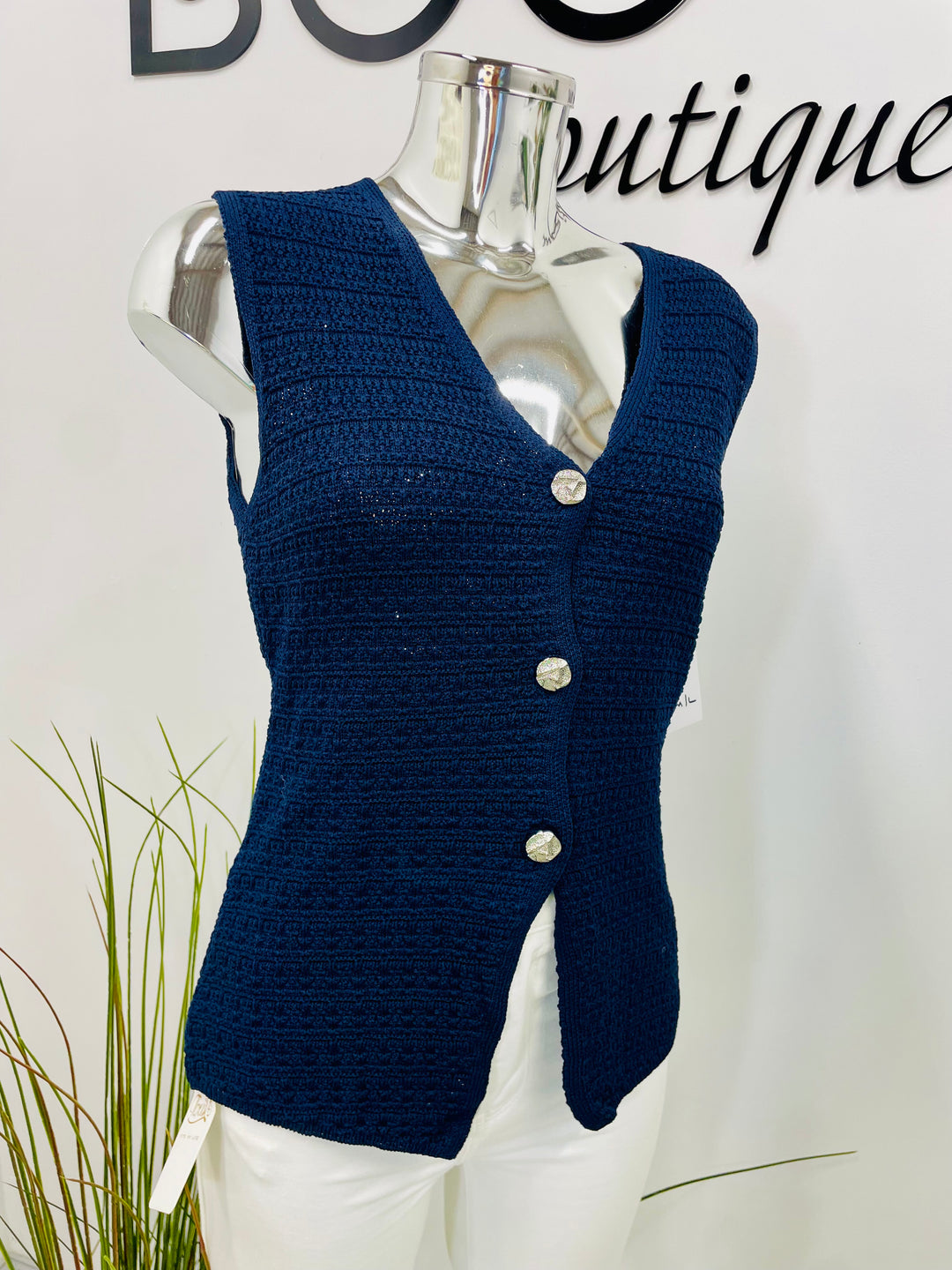LADIES KNITTED FASHION WAISTCOAT - BLACK, NAVY & WINE BURGUNDY