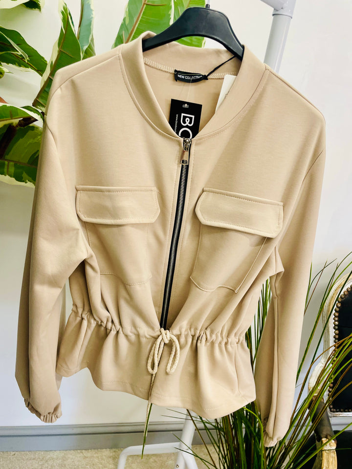 LADIES FASHION BOMBER JACKET - WHITE, BLACK, BEIGE, BROWN