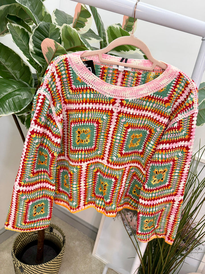 Ladies Fashion Red & Pink Crochet Top