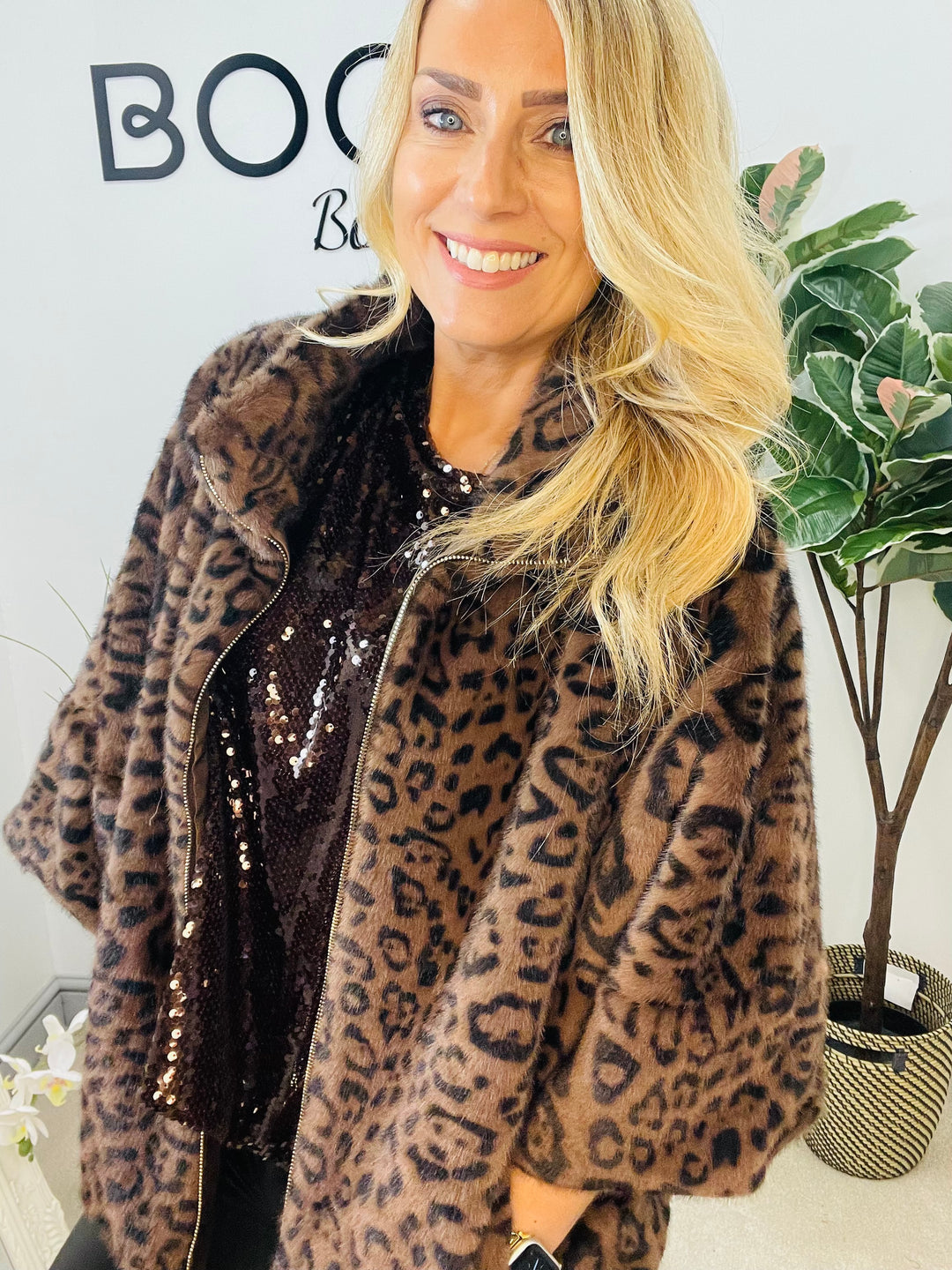 LADIES LUXURY FAUX FUR CAPE JACKET - BROWN, MINK, CREAM LEOPARD