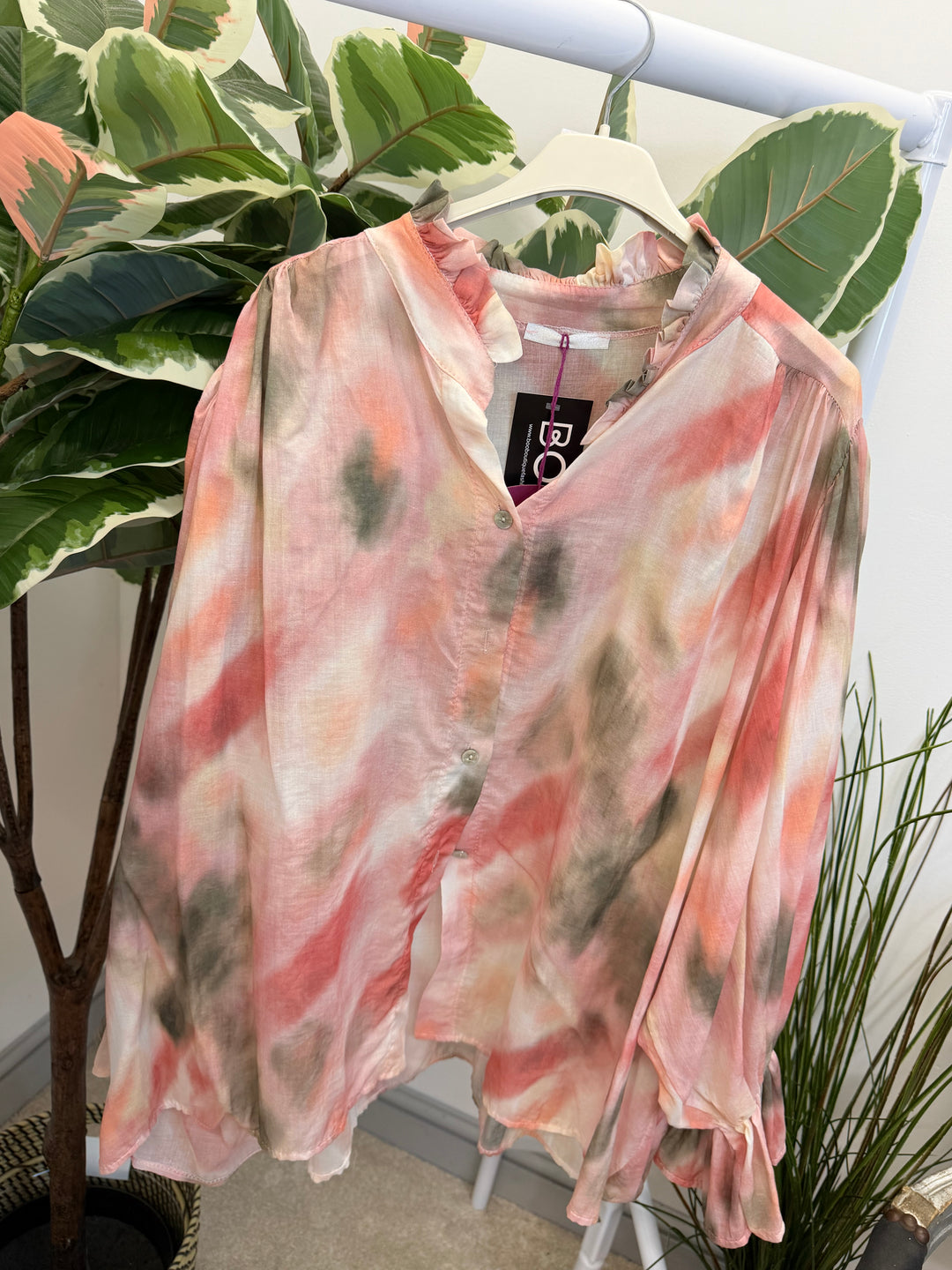 LADIES TIE DYE LOOSE FIT BLOUSE - PINK, NAVY, PALE BLUE