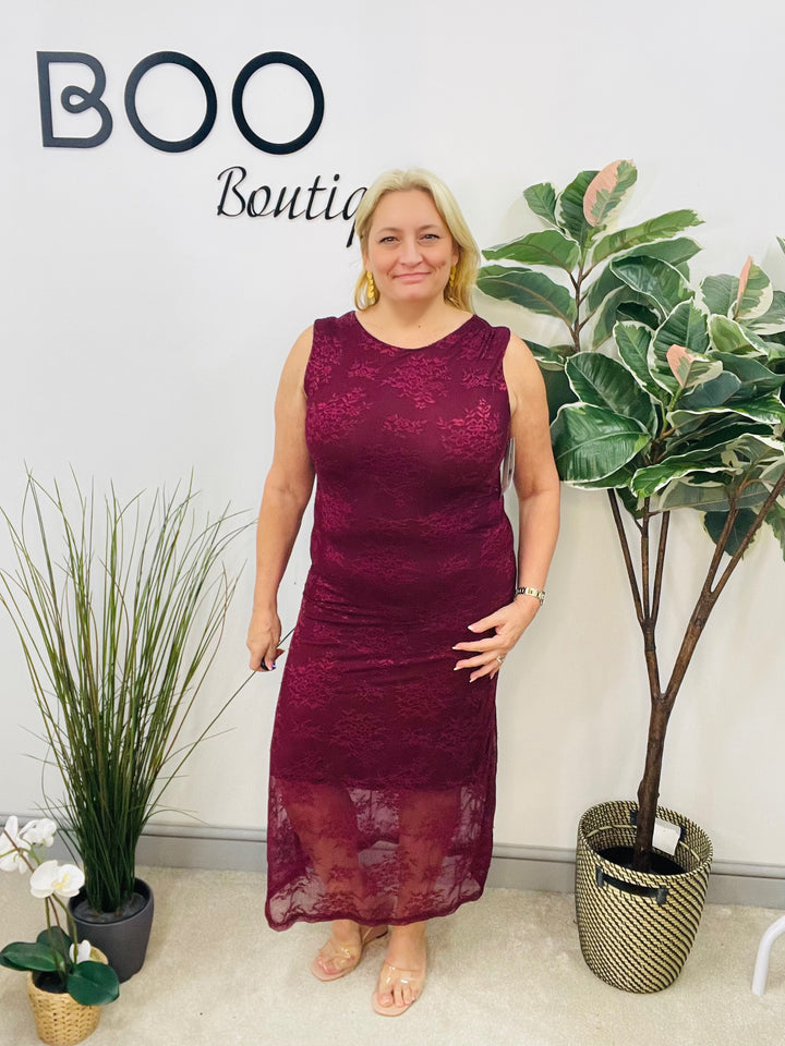 LADIES MESH NET SEXY PARTY MAXI DRESS - BERRY, BROWN & BLACK