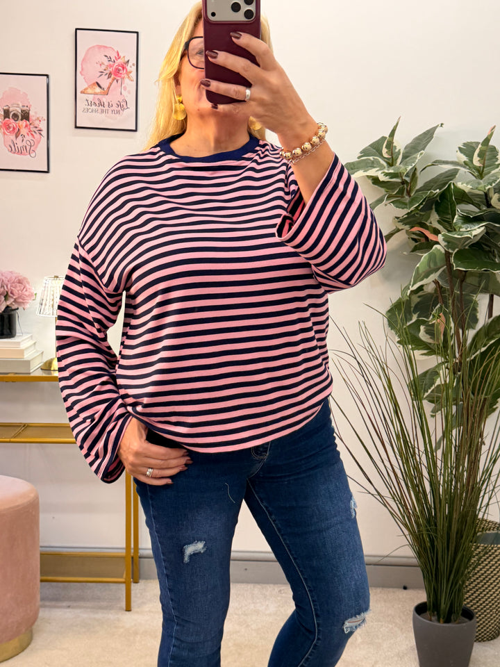 The BRONTY stripe long sleeve t shirt top - 2 colours