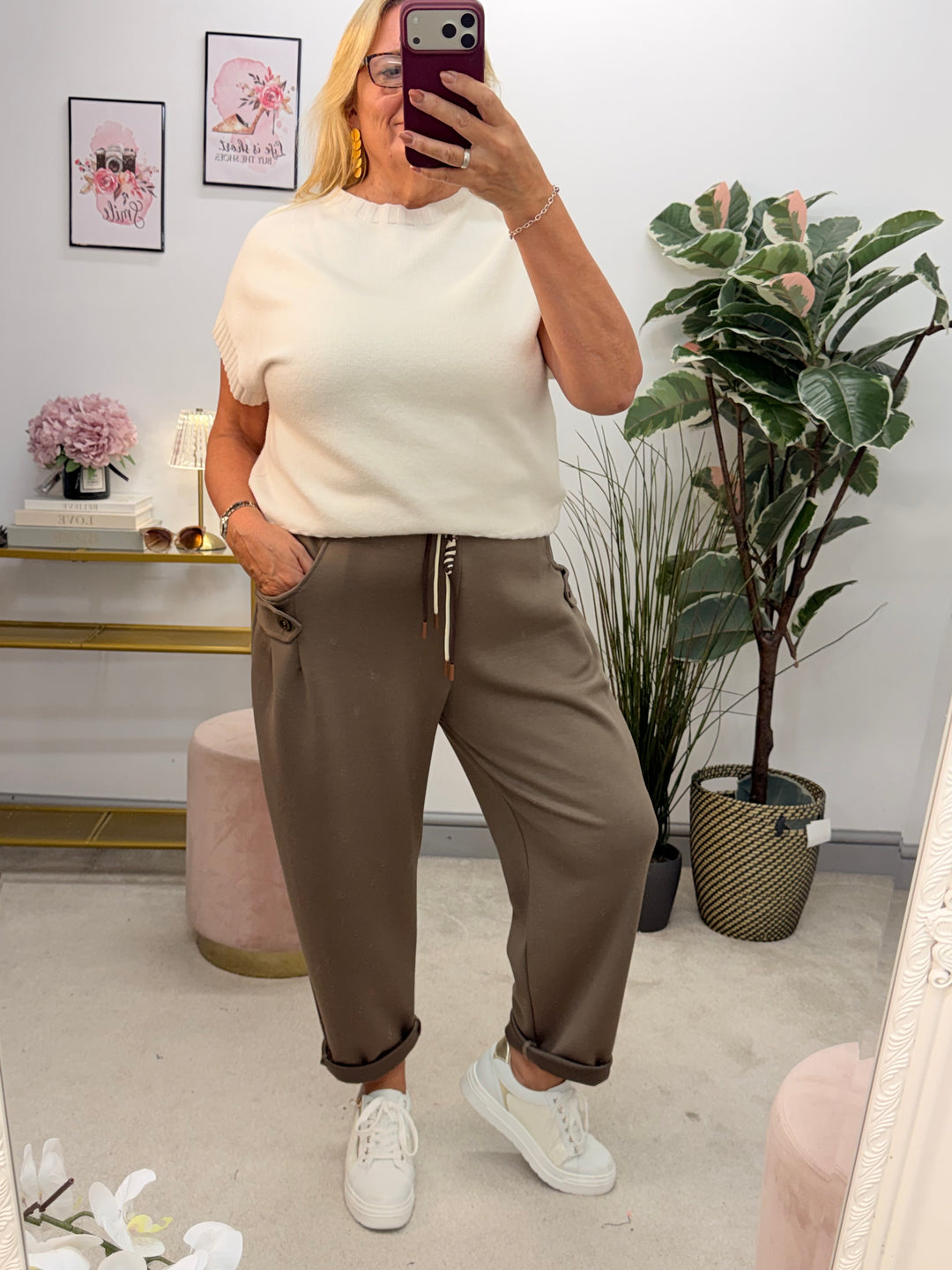 Ladies Fashion Casual Scuba Jogger Trousers - Wine, Mocha, Black & Khaki