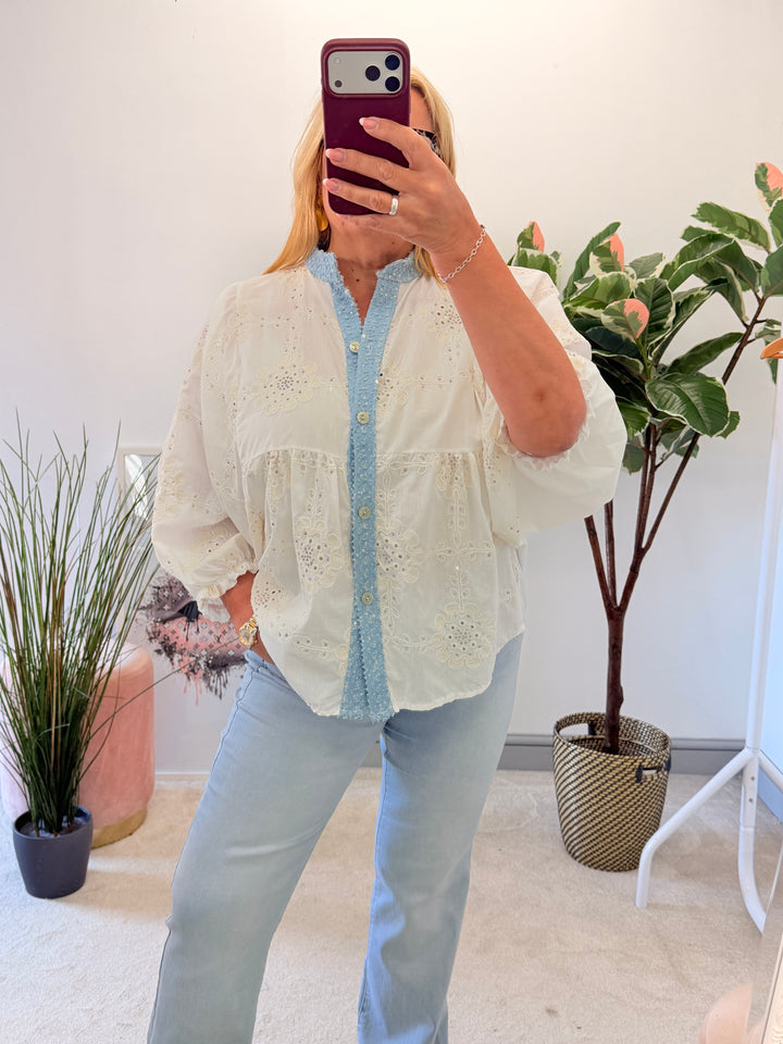 Ladies Fashion Pale Blue Wide Leg Joggy Jeans