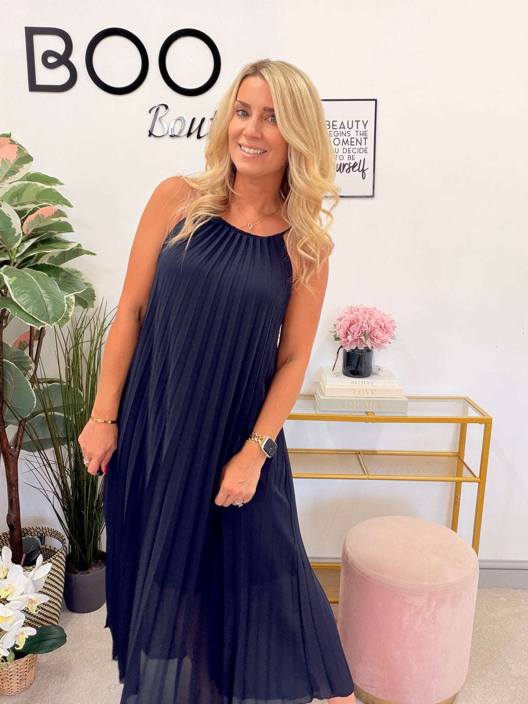 Ladies Chiffon Pleated Summer Maxi Dress - Red, Pink, Navy & White