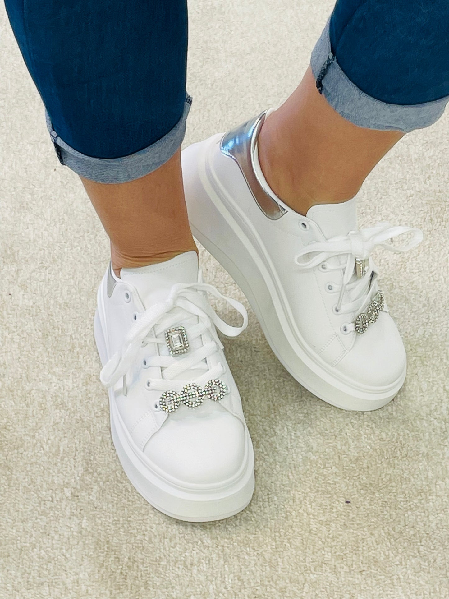 WHITE BLING TRAINERS ( 218 )