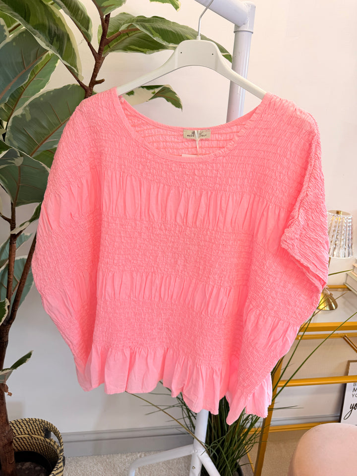 Ladies Cotton Elasticated Summer Top - White, Blue, Mint, Pink & Brown