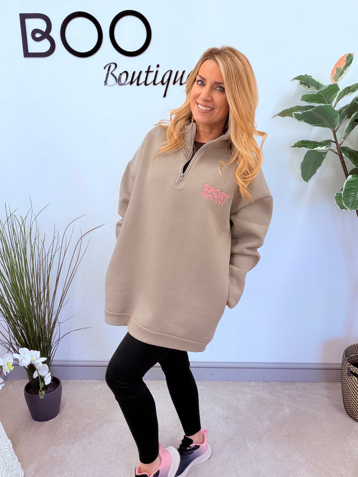 LADIES FLEECE LINED LONG SWEATSHIRT TOP - LEMON, MOCHA & KHAKI