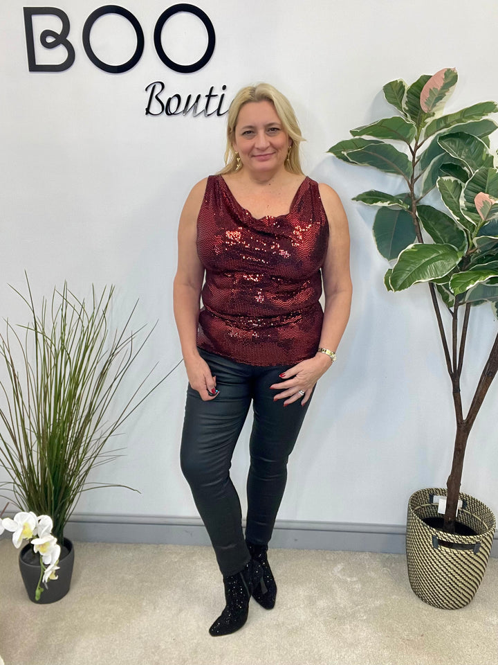 LADIES SEQUIN VEST TOP - BLACK, PURPLE, RED, GOLD, SILVER