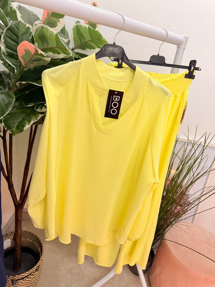 Ladies Fashion Wide Leg Trouser Co Ord Set - lemon, black, navy & beige