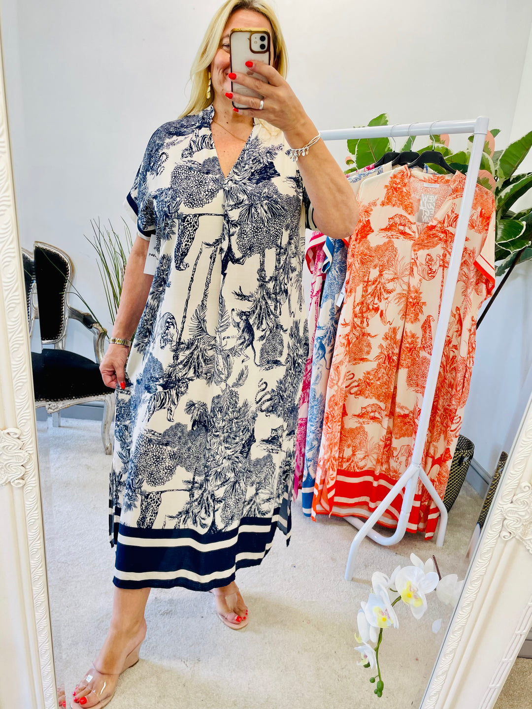 LADIES OVERSIZE JUNGLE PRINT LOOSE FIT SUMMER SHIFT DRESS - PINK, ORANGE, BLUE, NAVY