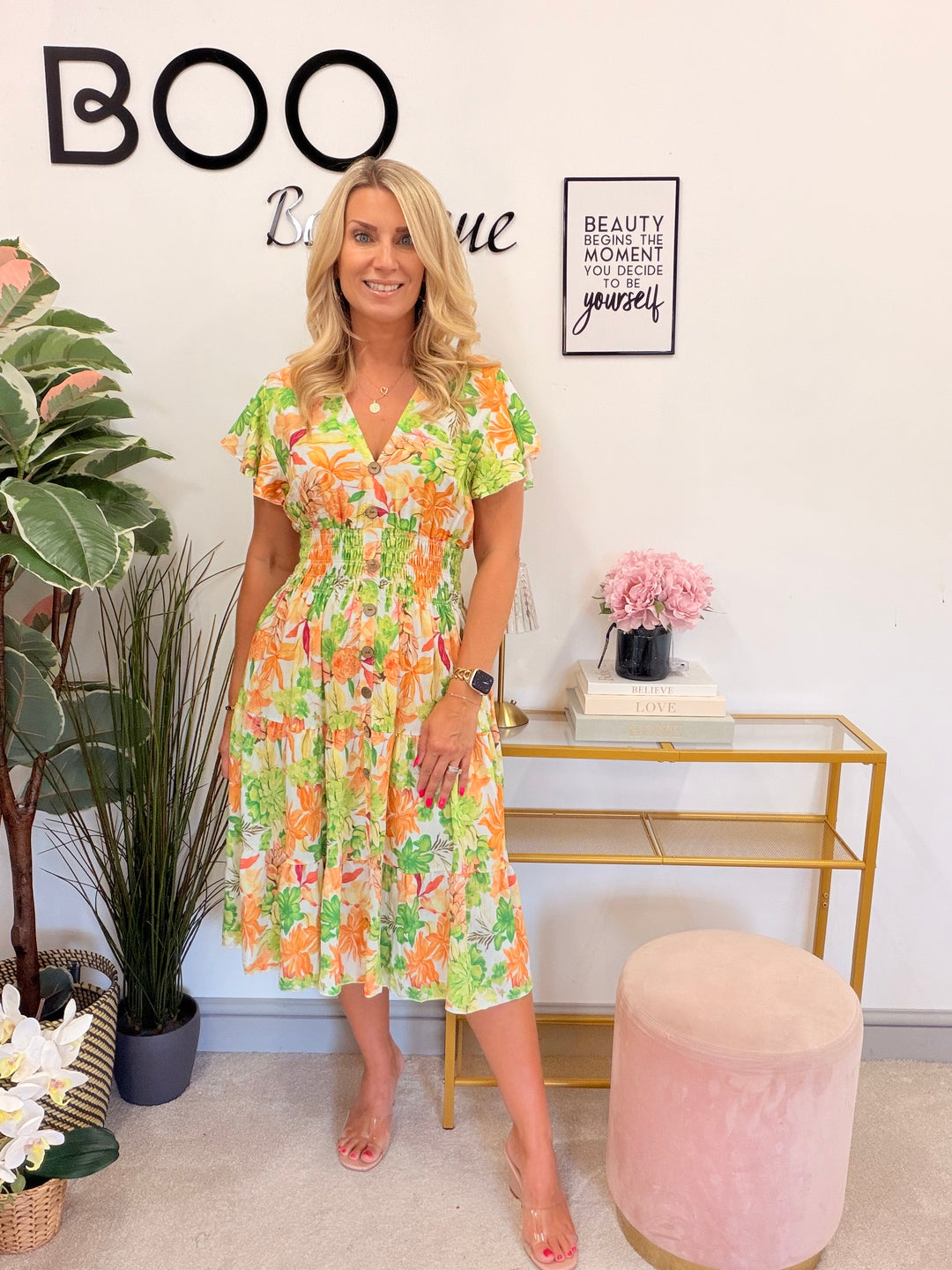 Ladies Floral Print Summer Magic Dress - Blue, Turquoise, Yellow & Green