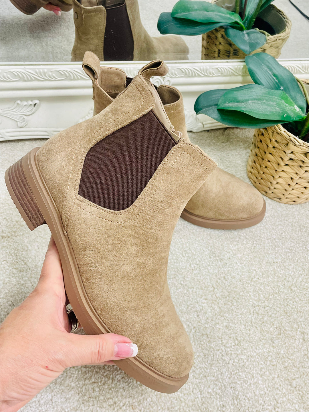 BEIGE FAUX SUEDE DEALER ANKLE BOOTS 2269 size only