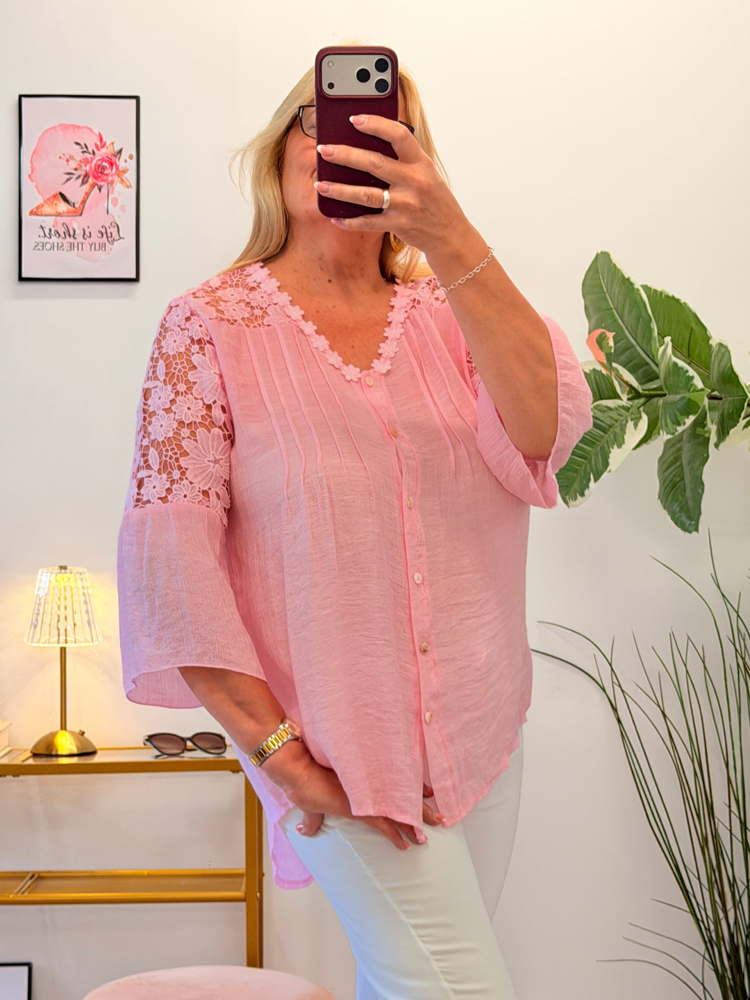 Ladies Lacy Floaty Summer Top - White, Blue, Pink, Lime