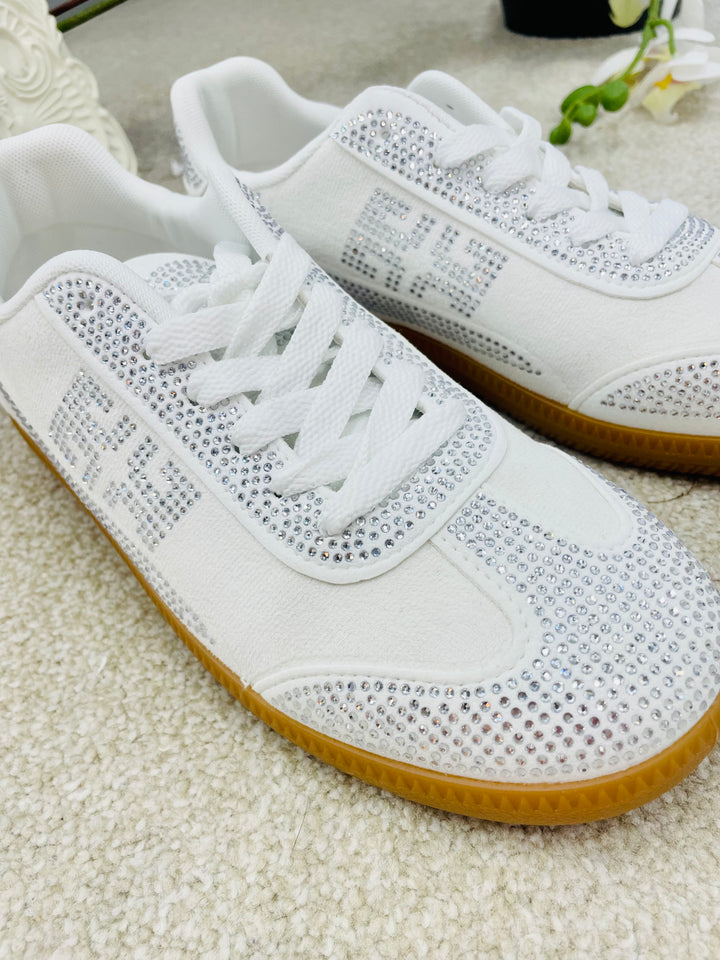 WHITE DIAMANTÉ TRAINERS ( 9000 ) sizes 3 to 8