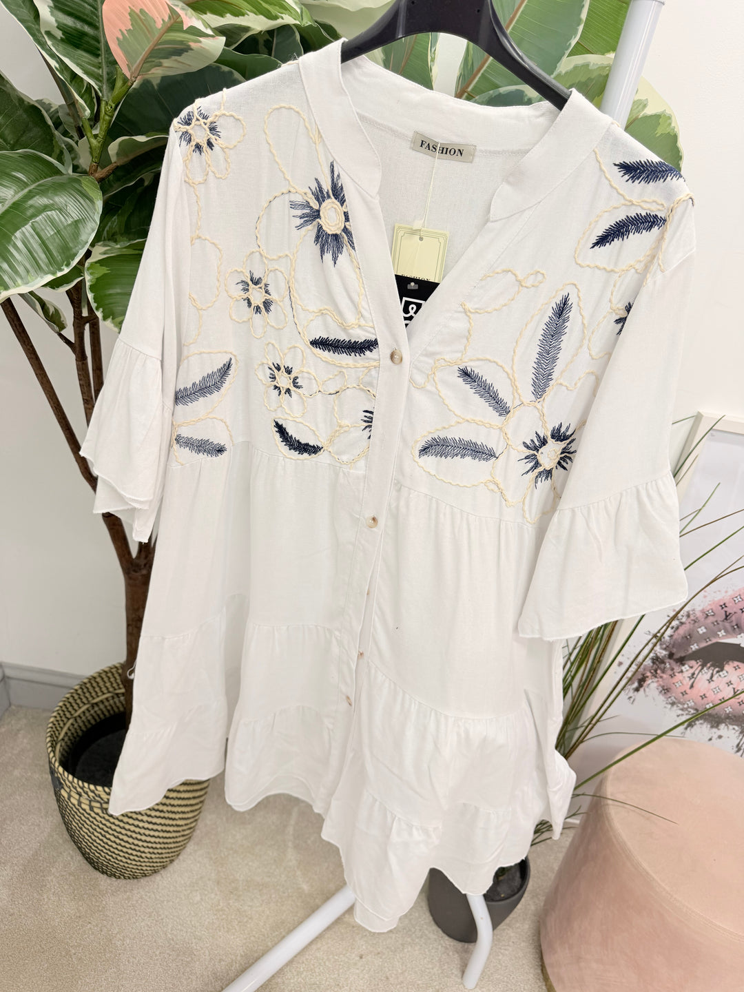 Ladies White Smock Swing Mini Summer Dress