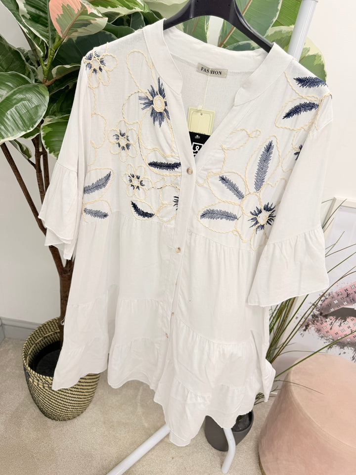 Ladies White Smock Swing Mini Summer Dress