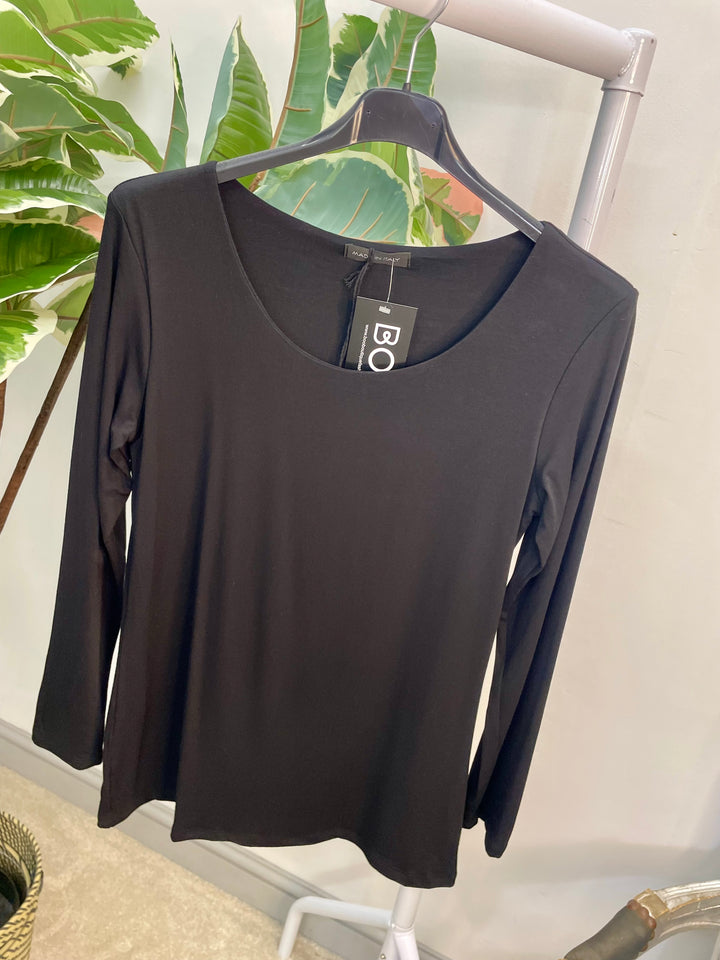LADIES LONG SLEEVE BASIC TOP - WHITE, BLACK, NAVY, KHAKI, BROWN, GREY, BEIGE