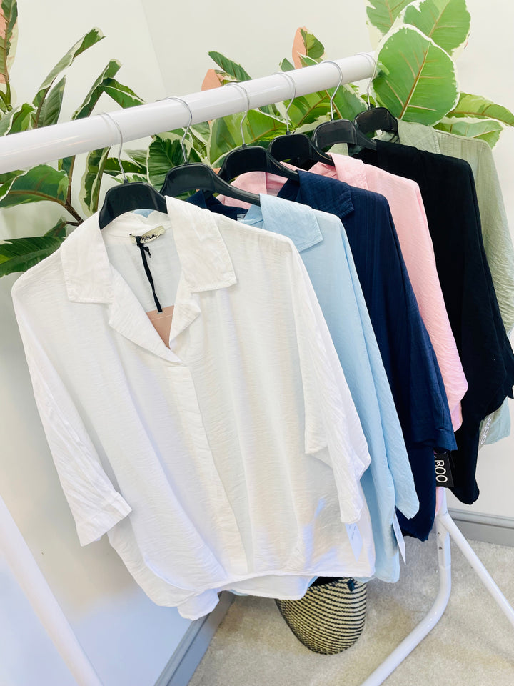 LADIES WOMENS SUMMER TOP BLOUSE - WHITE, BLACK, KHAKI, BLUE, PINK & NAVY