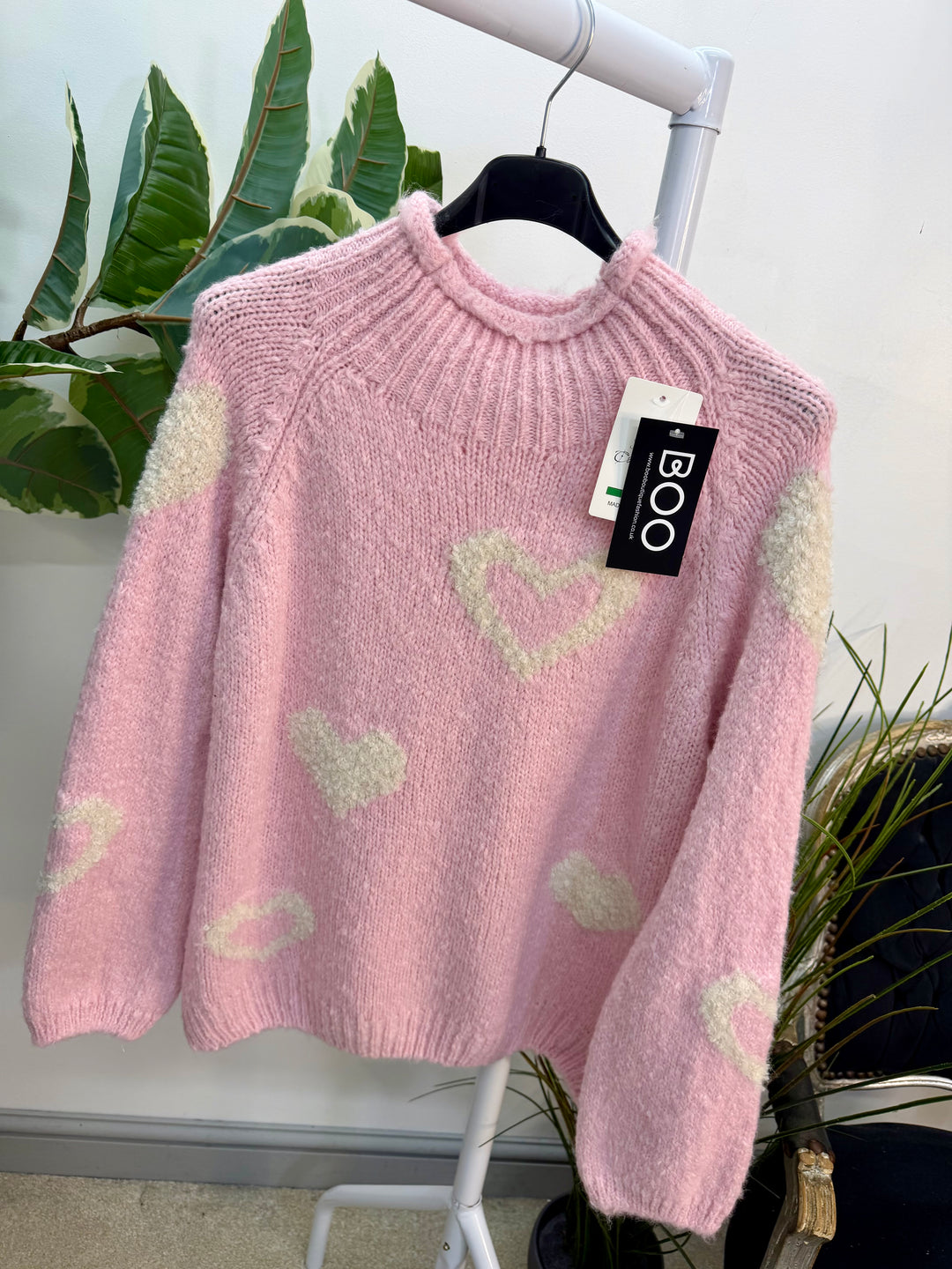 LADIES FASHION CHUNKY KNIT HEART JUMPER - PINK, BLUE, BEIGE & GREY