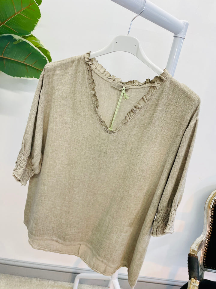 LADIES TEABAG LINEN TOP - PINK, WHITE, BEIGE, BLUE