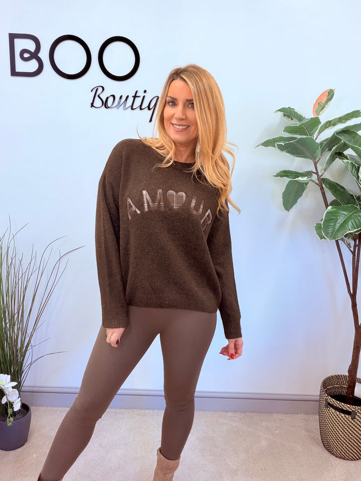 LADIES KNITTED AMOUR JUMPER - BEIGE, BROWN & BERRY