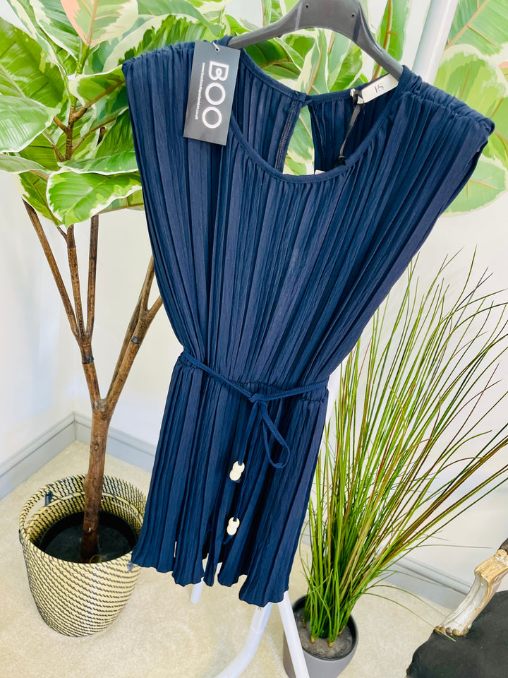 LADIES PLEATED SUMMER SHORTS PLAYSUIT - NAVY, BLACK, KHAKI & BEIGE