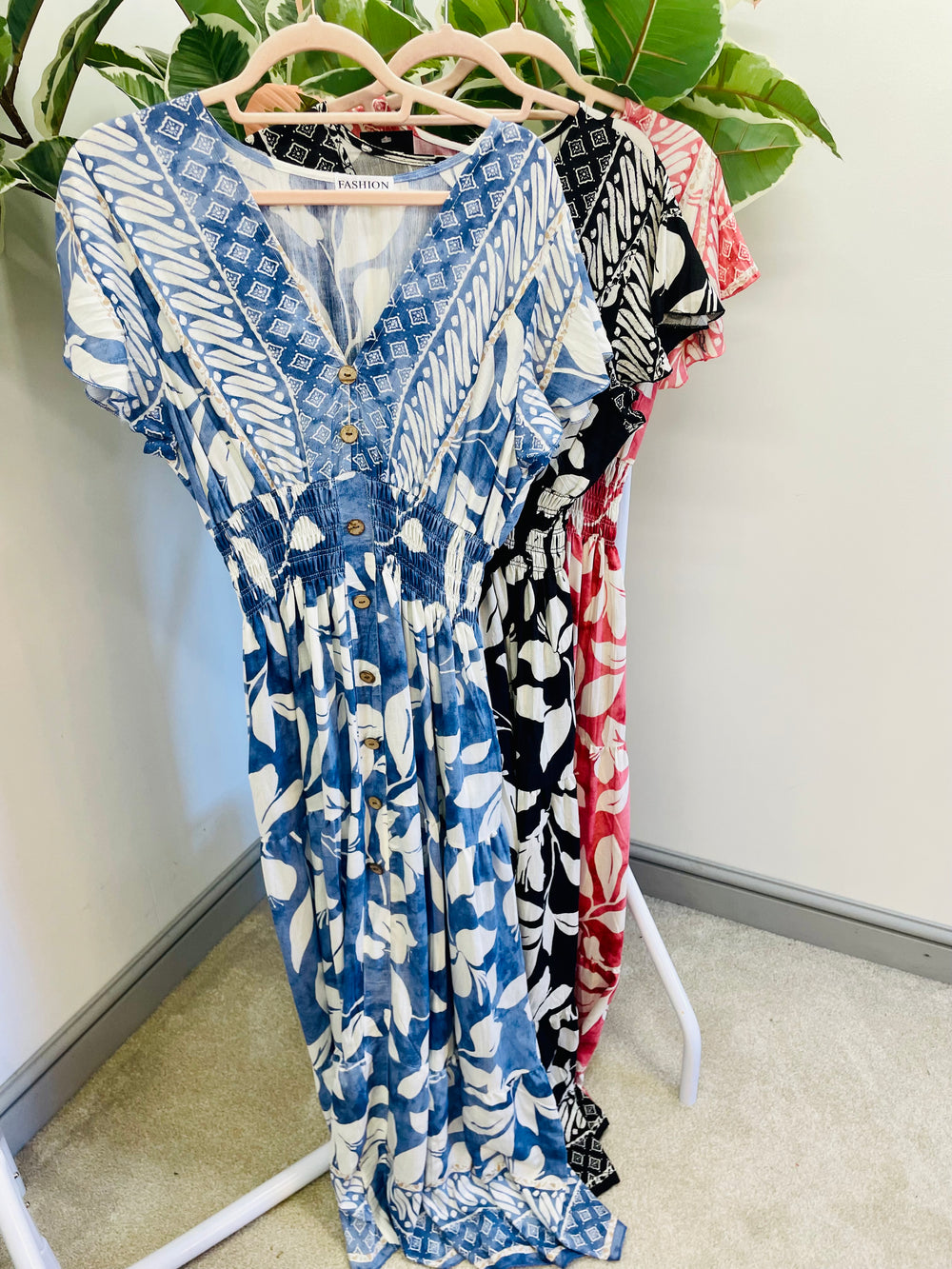 LADIES WOMENS SUMMER HOLIDAY MAXI DRESS - BLACK, PINK & BLUE