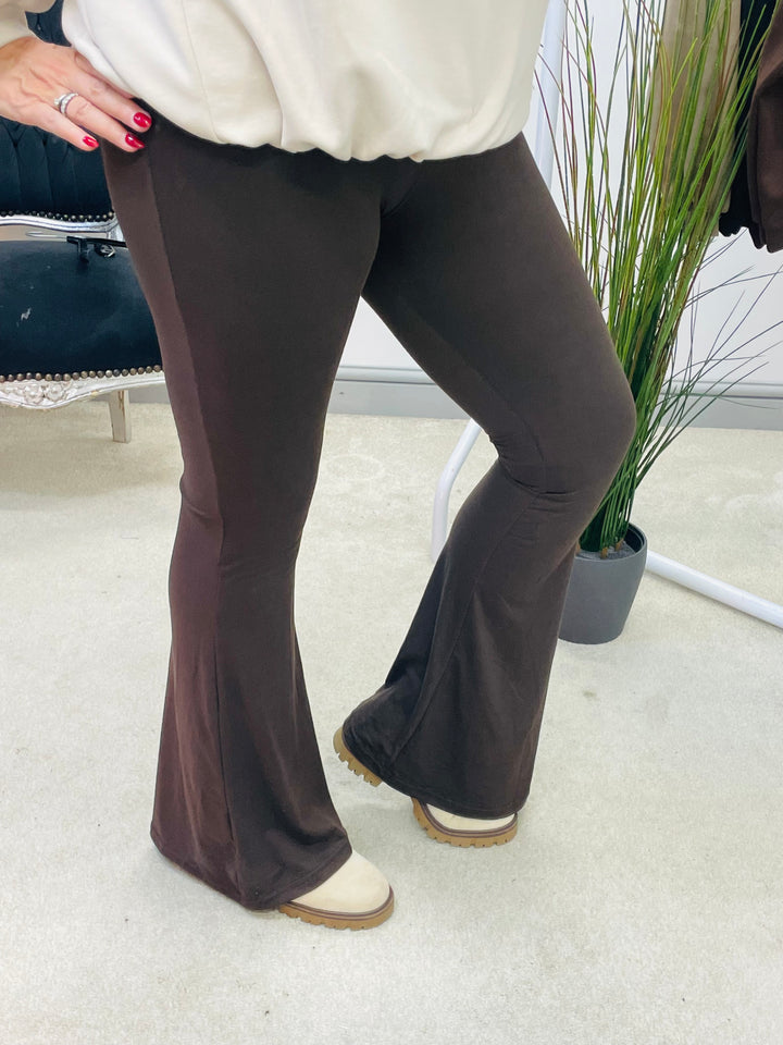 LADIES KICK FLARE LEGGINGS - BLACK & CHOCOLATE BROWN