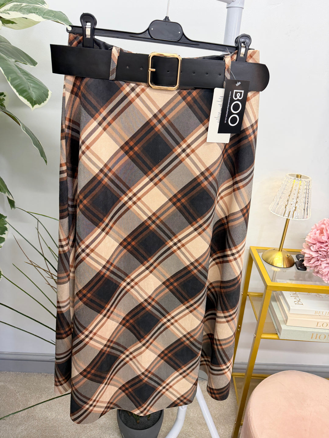 Ladies Fashion Inspired Check A Line Maxi Skirt - Black, Khaki & Camel