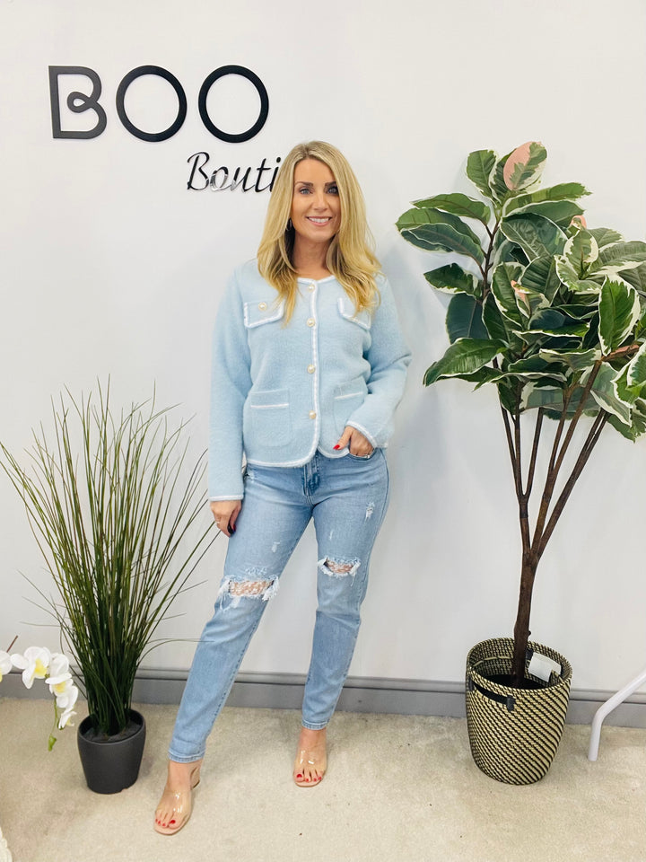 LADIES FASHION LIGHT BLUE DISTRESSED LACE JEANS