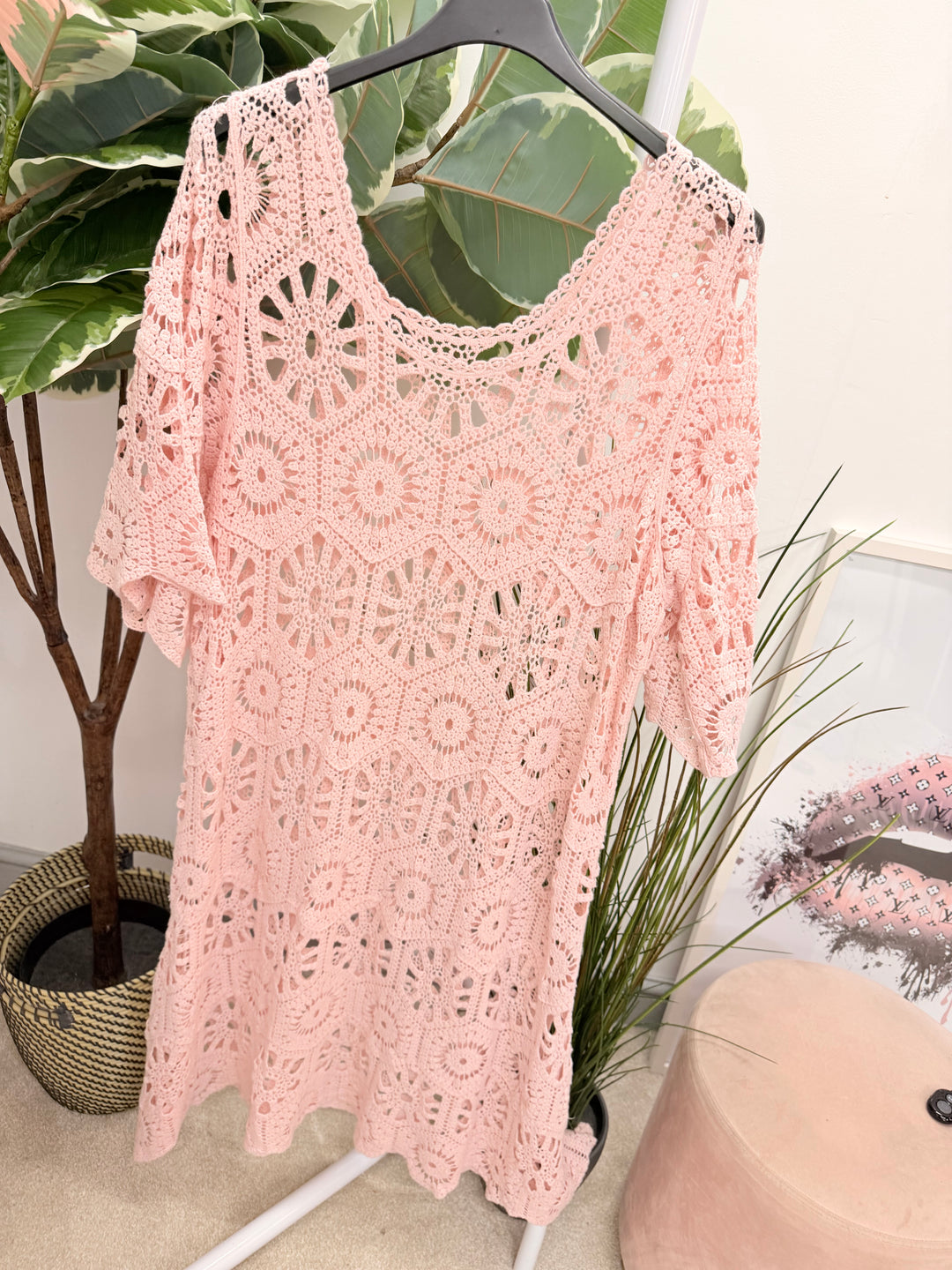 Ladies Fashion Crochet Beach Summer Maxi Dress - Blue, Pink, Fuschia, Orange, White