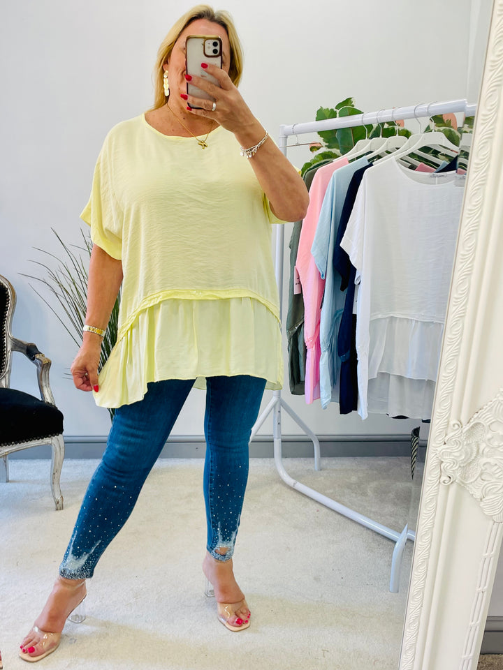 LADIES LOOSE FIT SILK EDGE LOOSE FIT SUMMER TOP - NAVY, PINK, LEMON, KHAKI, WHITE, BLUE