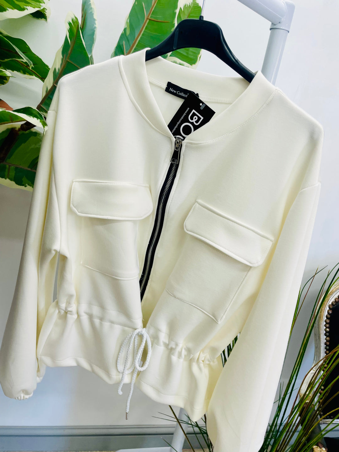 LADIES FASHION BOMBER JACKET - WHITE, BLACK, BEIGE, BROWN