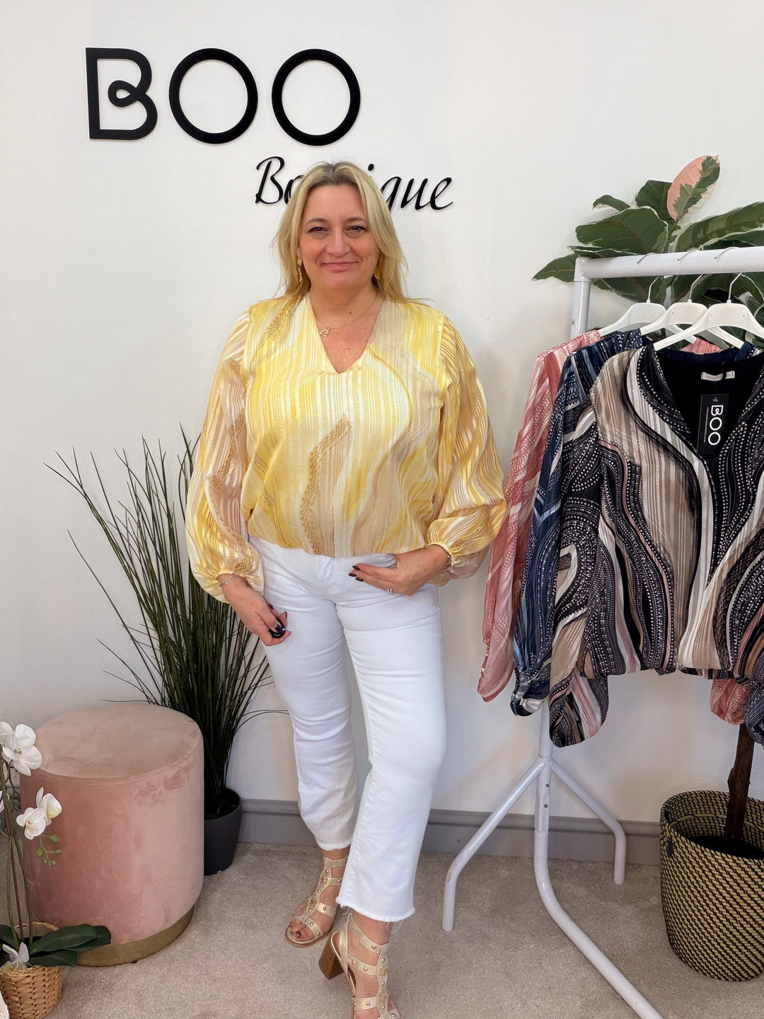 Ladies Fashion Chiffon Long Sleeve Top - black, yellow, pink & navy