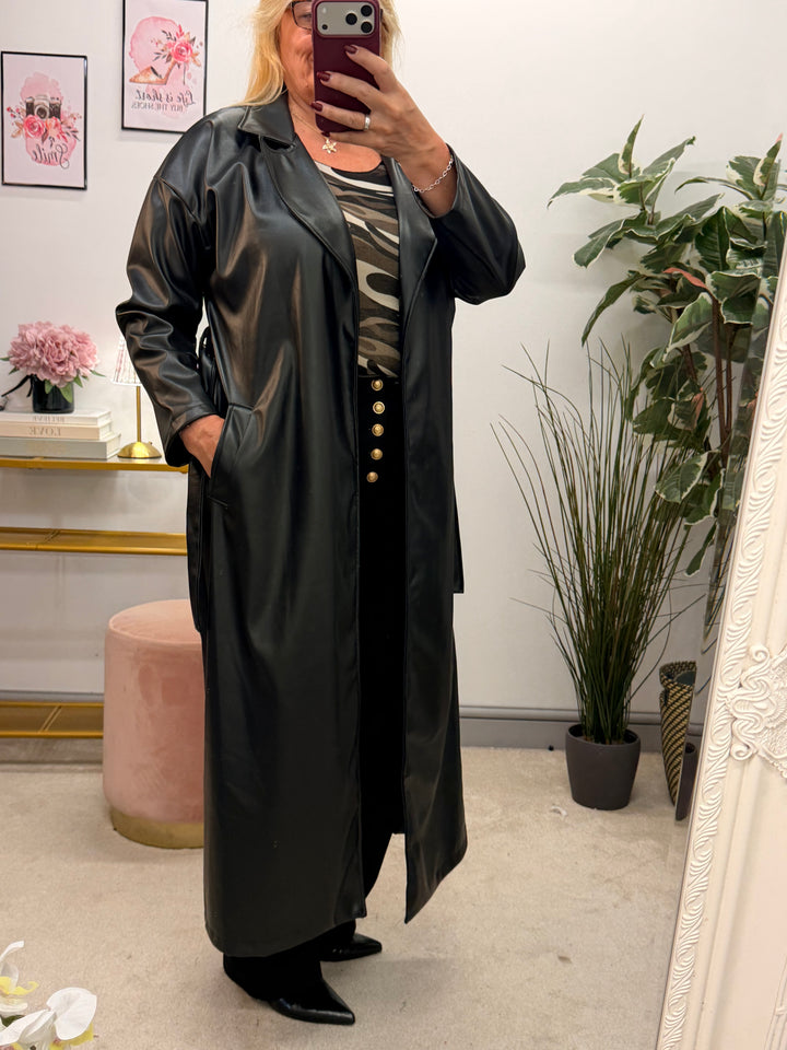 Womens fashion faux leather trench coat - plum, black & brown