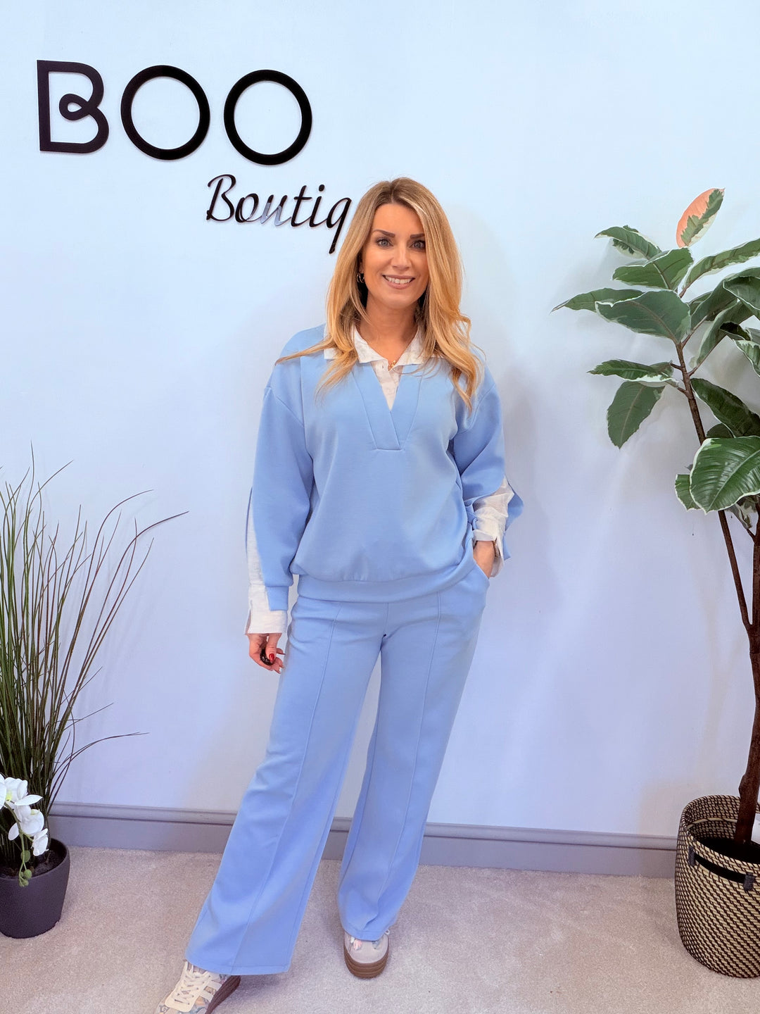 LADIES STRAIGHT LEG TROUSER CO ORD SET - LEMON, PINK, BEIGE, BLUE & BLACK