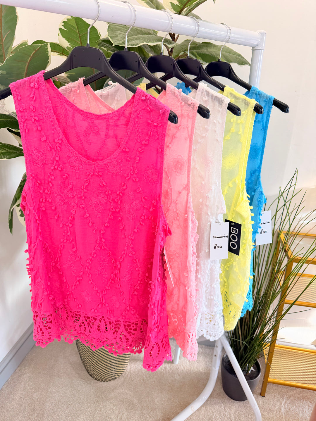 Ladies Crochet Summer Top - Lemon, White, Turquoise, Pink & Fuschia