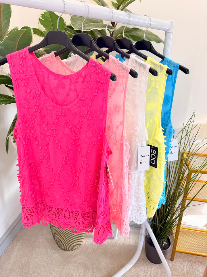 Ladies Crochet Summer Top - Lemon, White, Turquoise, Pink & Fuschia