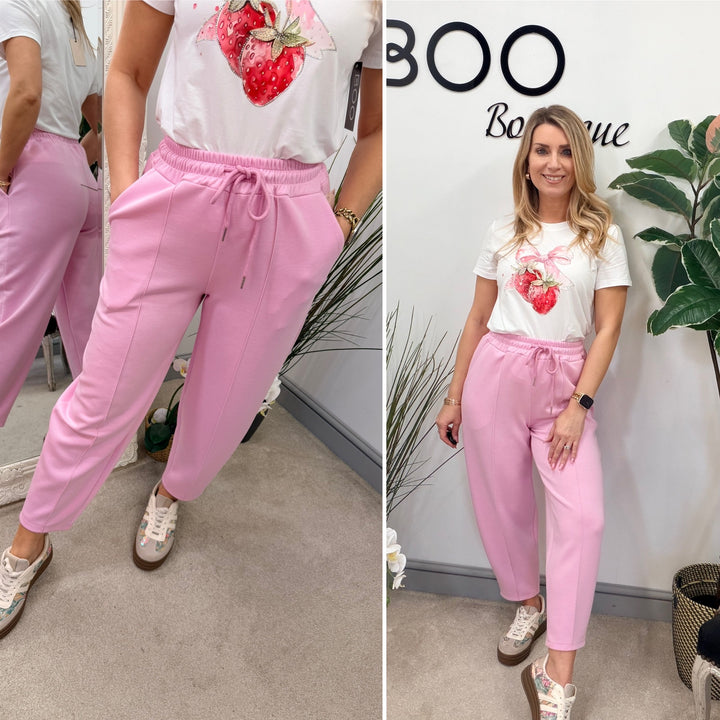 Ladies Fashion Carrot Leg Trousers - beige, pink, blue, black & lemon