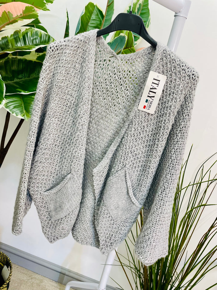 LADIES KNITTED BOLERO CARDIGAN - CREAM, PINK, NAVY, BLACK, OATMEAL, CAMEL, GREY