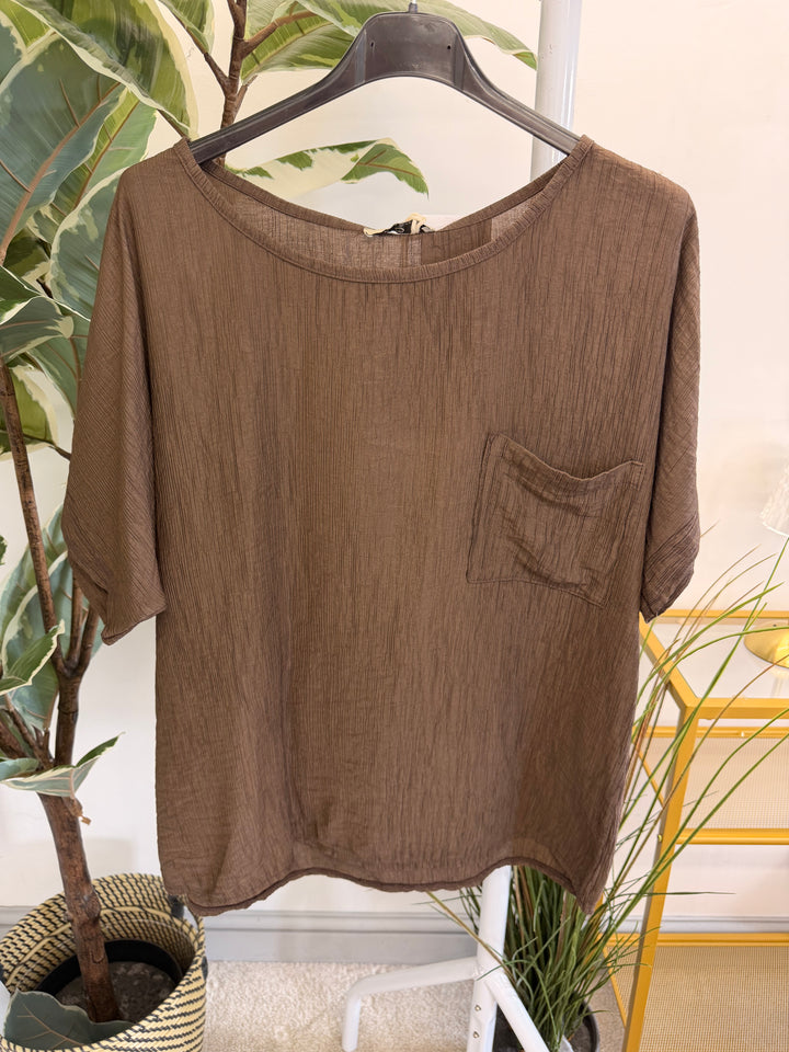 Ladies Non Crease Short Sleeve Top - Lime, White, Brown & Coral