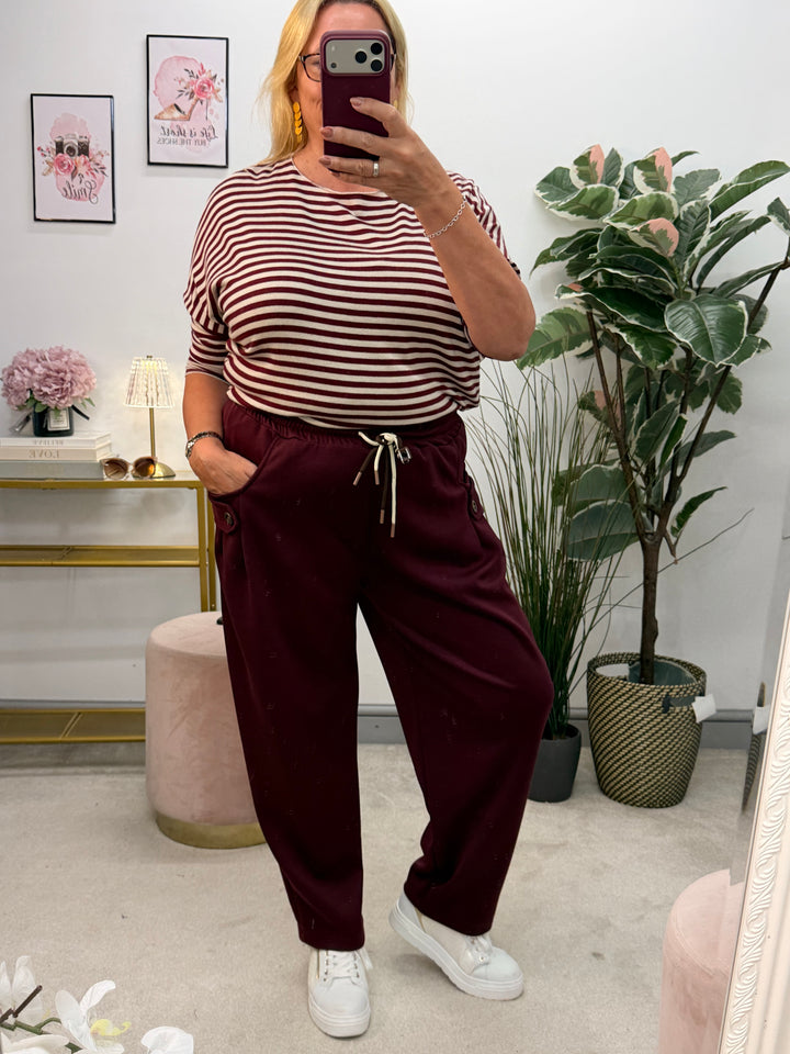 Ladies Fashion Casual Scuba Jogger Trousers - Wine, Mocha, Black & Khaki