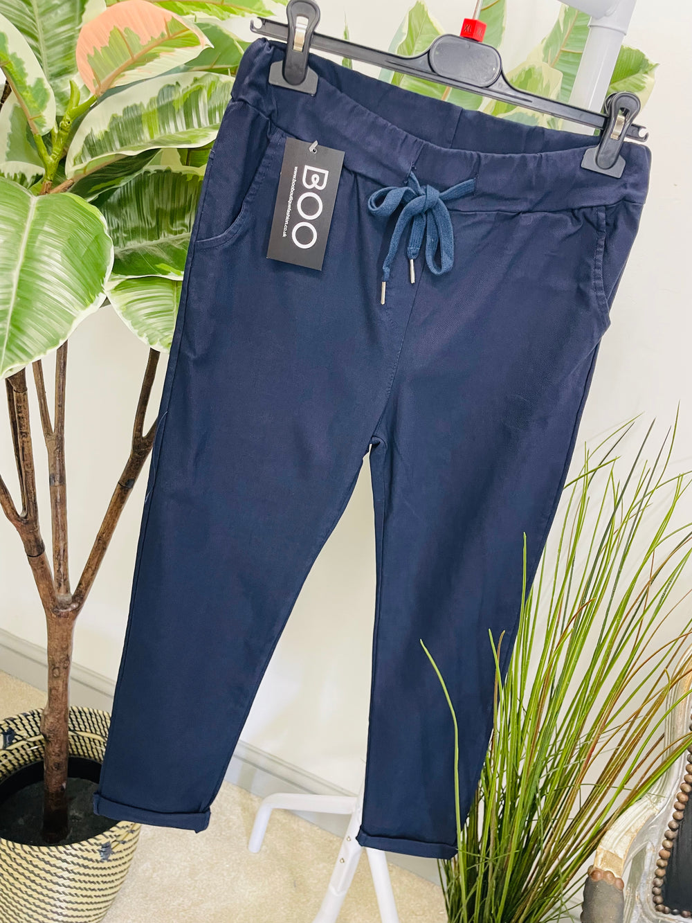 LADIES WOMENS CURVE STRETCH SMART MAGIC TROUSERS - SIZE 16 TO 22 NAVY