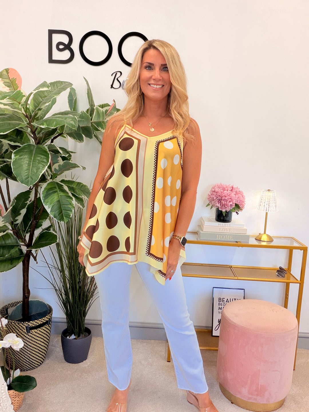 Satin Polka Dot Hankerchief Top - Pink, Khaki, Blue, Lemon